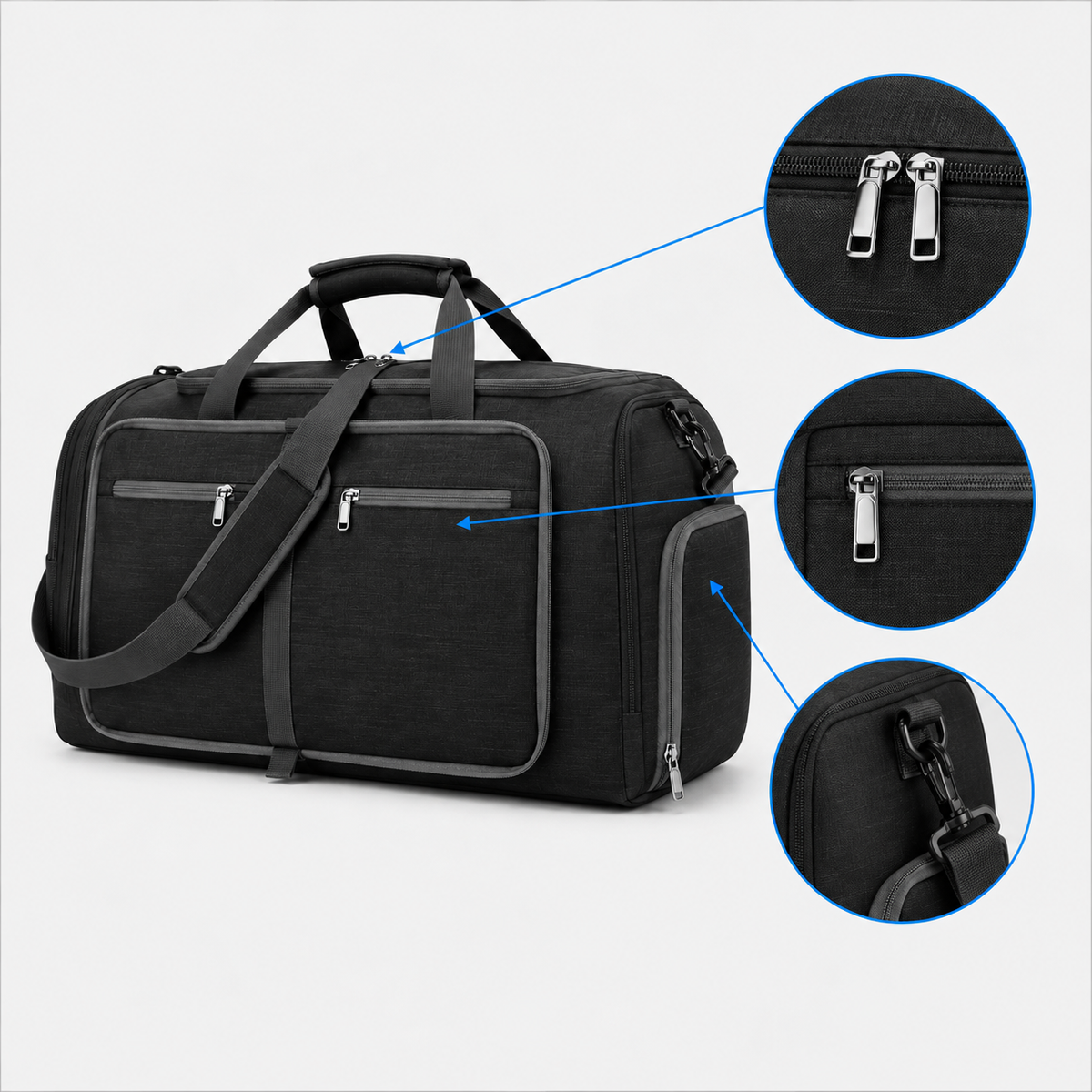 Rucsac de voiaj extensibil, aprobat pentru avion, cu pompă manuală