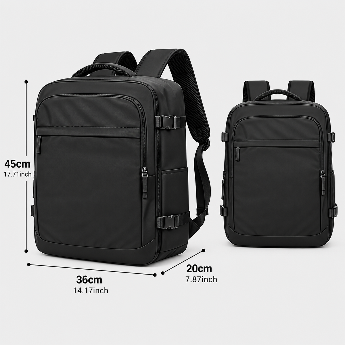 Dimensions - Vacuum Compression Flight Approved Travel Backpack with Electric Pump