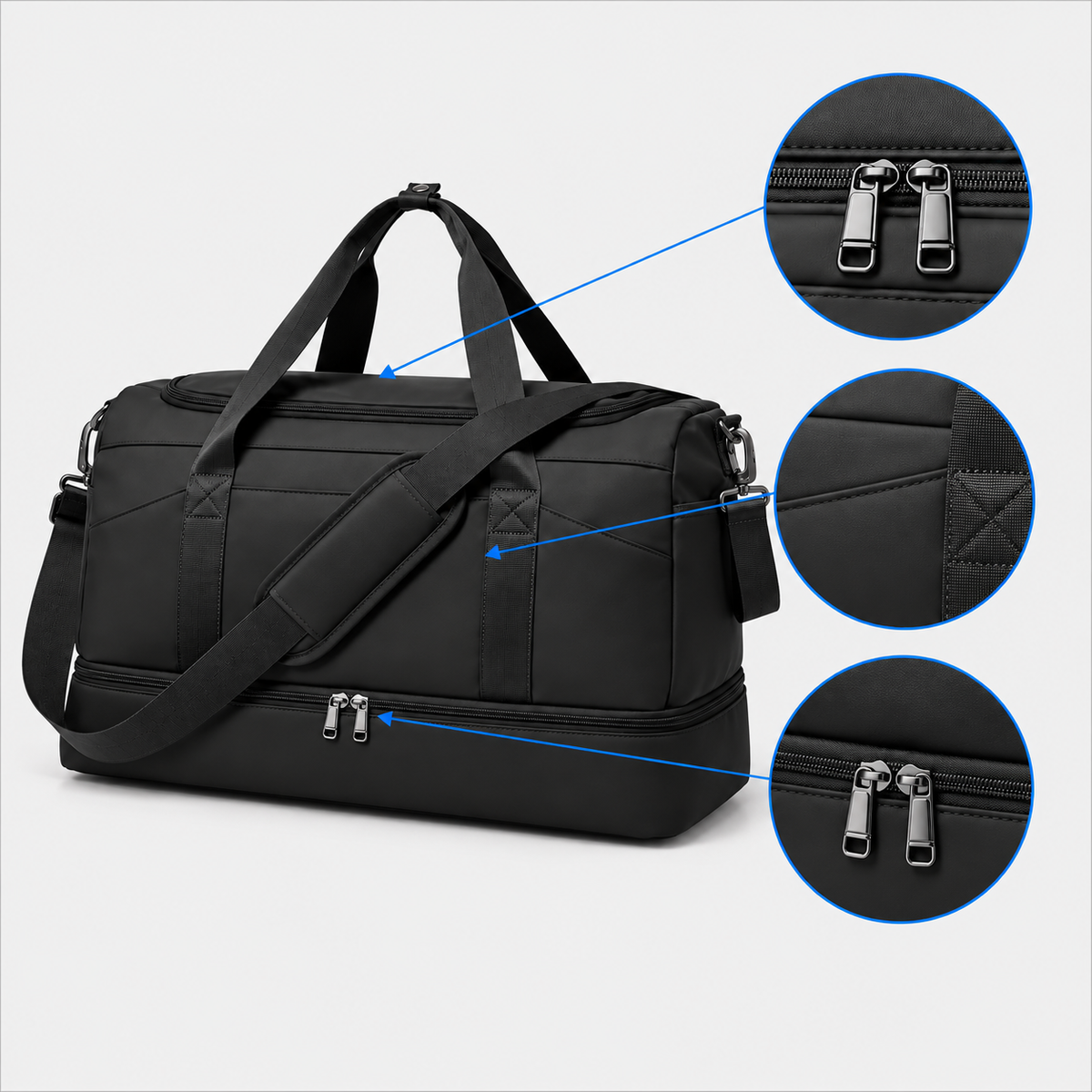 Multifunctional 43L Travel Duffel Bag with Trolley Sleeve, Shoe Pocket & Dry Wet Separation