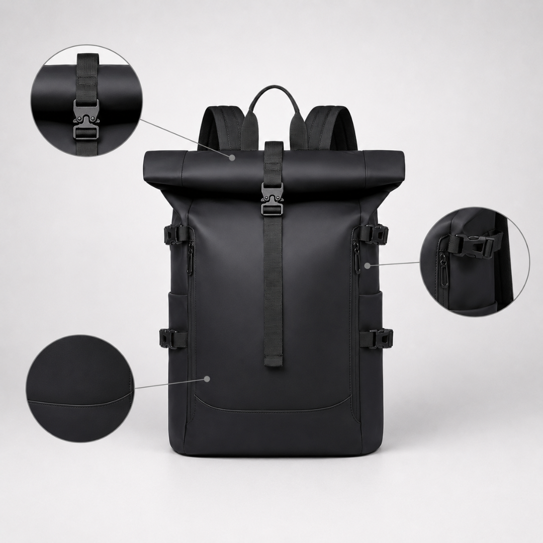 Roll-Top Laptop Backpack 15.6 Inch - Water-Repellent Urban Pack