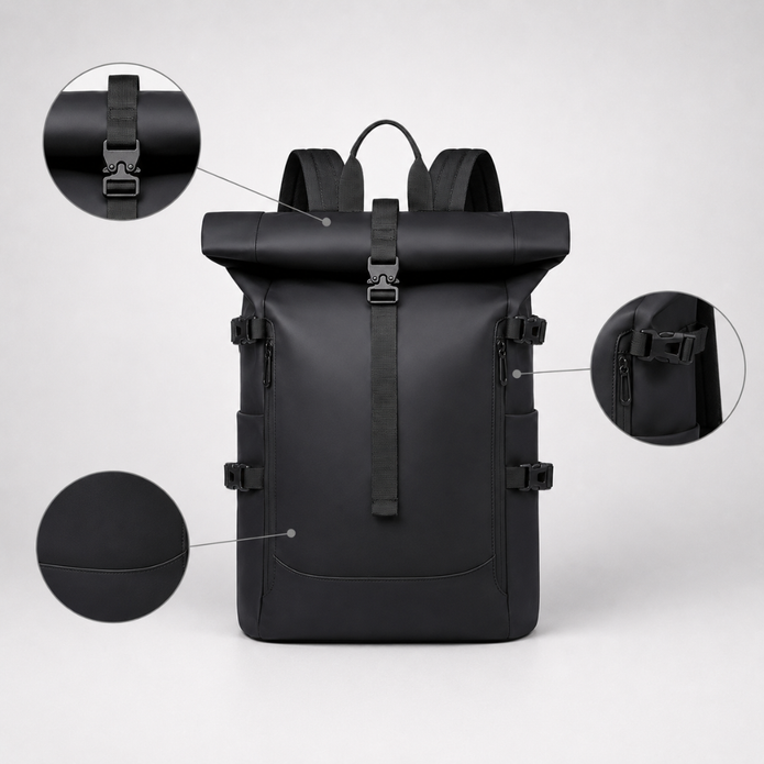 Roll-Top Laptop Backpack 15.6 Inch - Water-Repellent Urban Pack