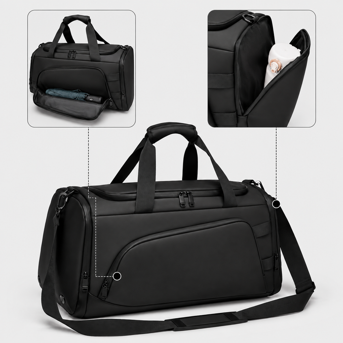Large Capacity Waterproof Travel Duffle Bag with Shoe Compartment & Dry-Wet Pocket