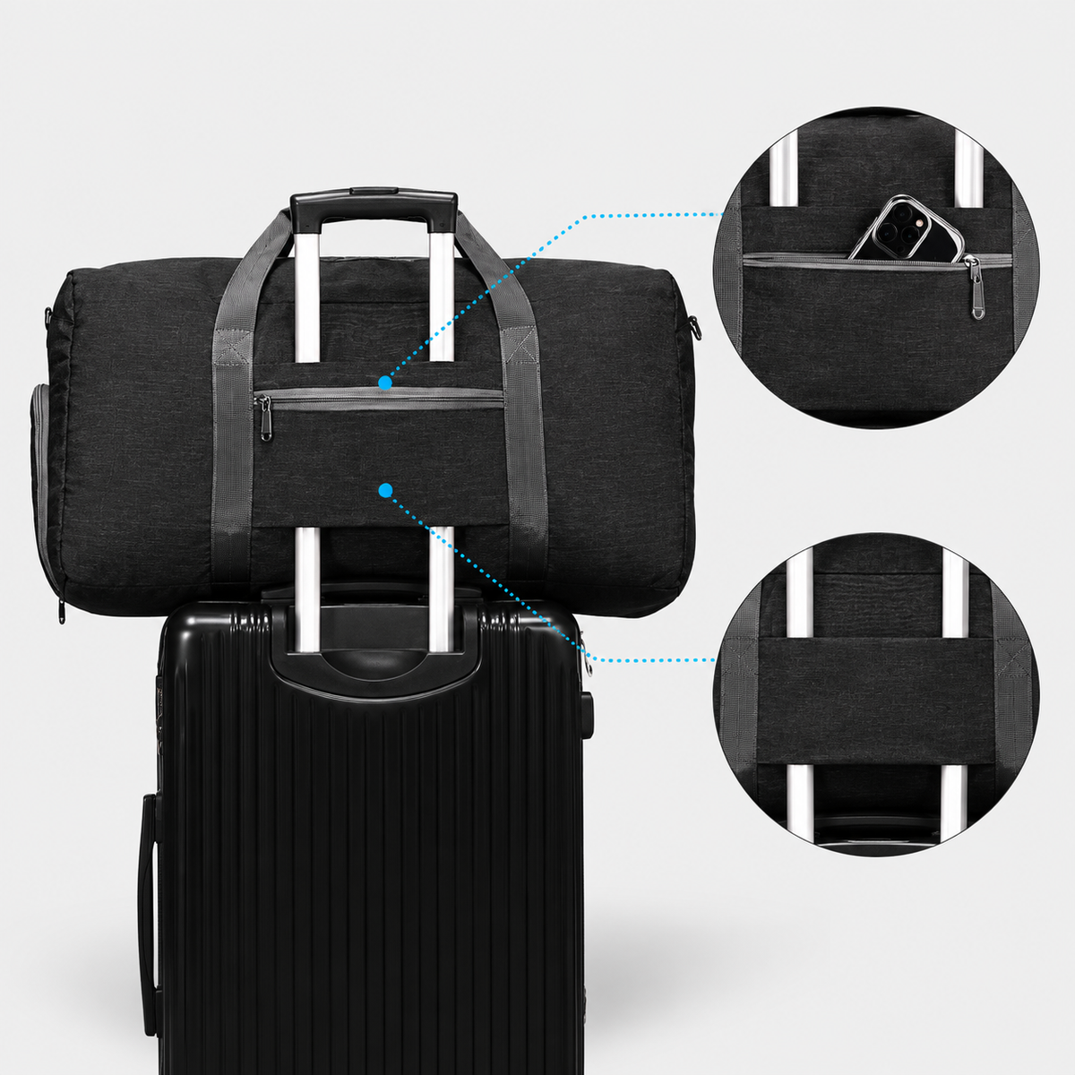 Rucsac de voiaj extensibil, aprobat pentru avion, cu pompă manuală