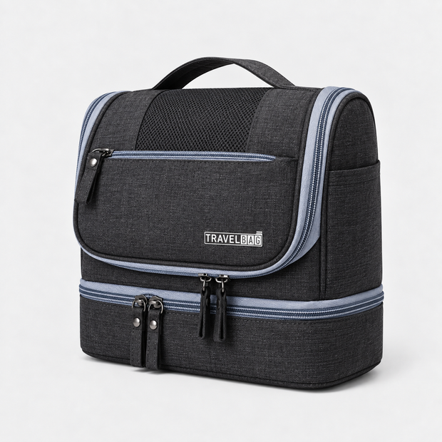 Portable Double-Layer Travel Toiletry Organizer Bag with Hanging Hook