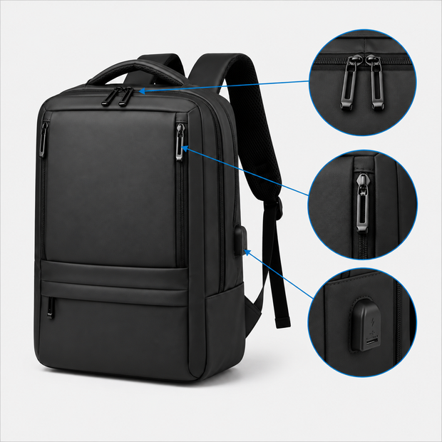 Zaino da viaggio espandibile di grande capacità per laptop con porta di ricarica USB