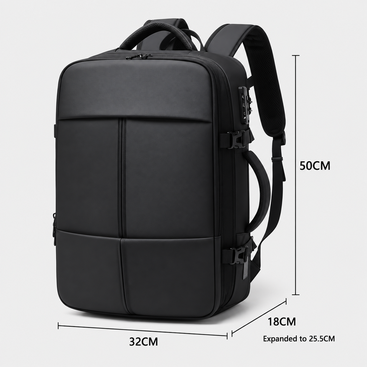 Dimensiuni - Rucsac de voiaj extensibil cu compresie prin vid de 60L, cu pompă de aer electrică și încuietoare TSA
