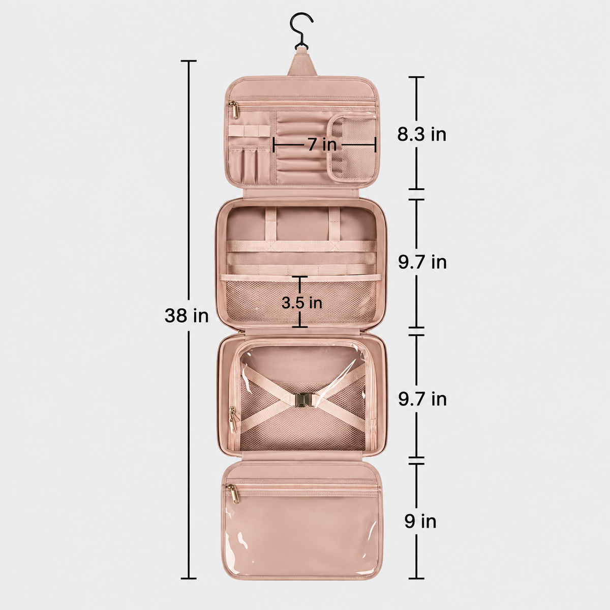 Dimensiuni - Rucsac de voiaj cu compresie prin vacuum, extensibil, de 40L, cu compartiment pentru laptop