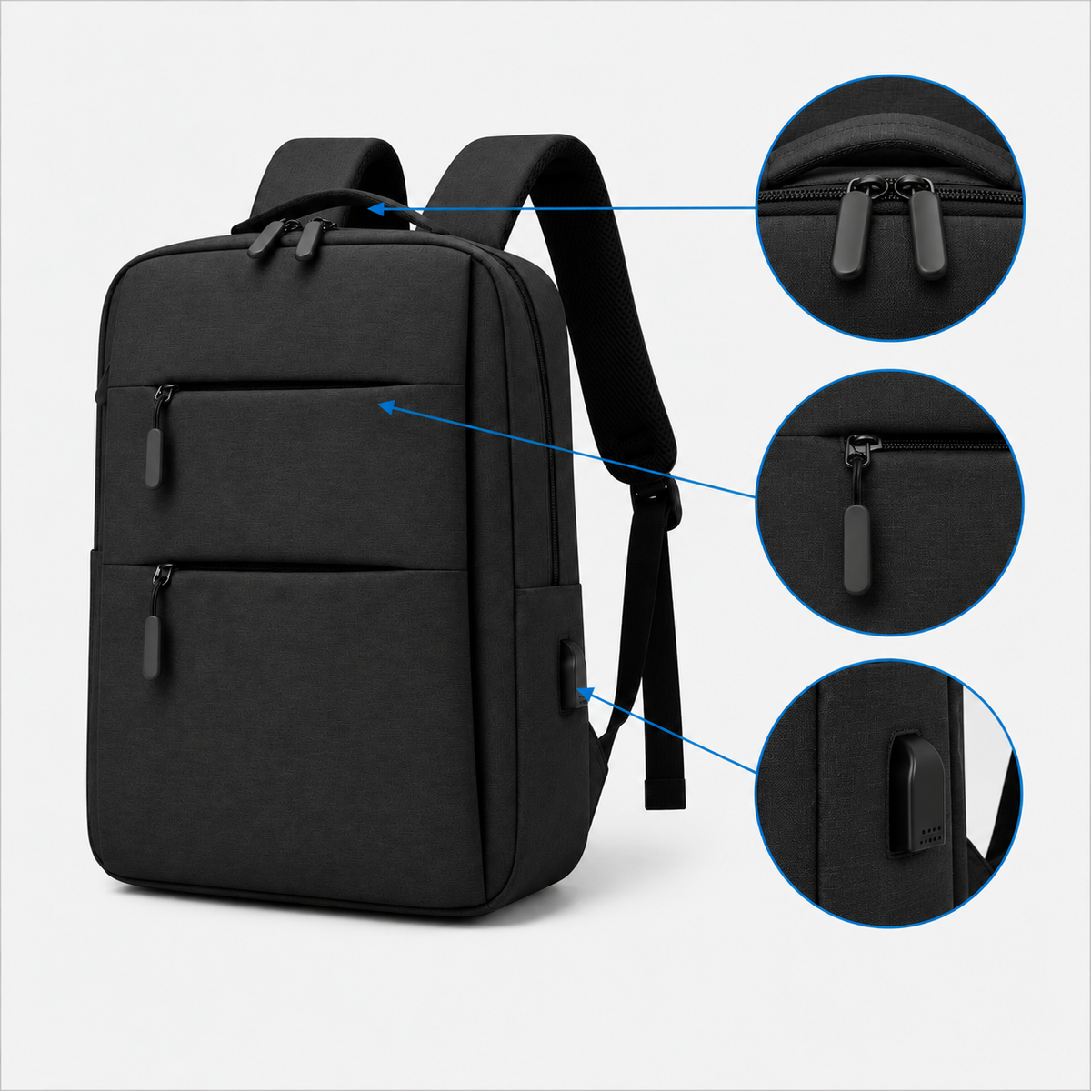 Rucsac de călătorie de afaceri cu fermoar dublu și port USB