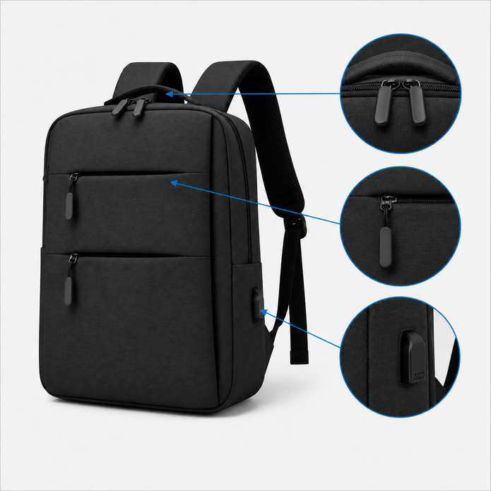 Rucsac de călătorie de afaceri cu fermoar dublu și port USB