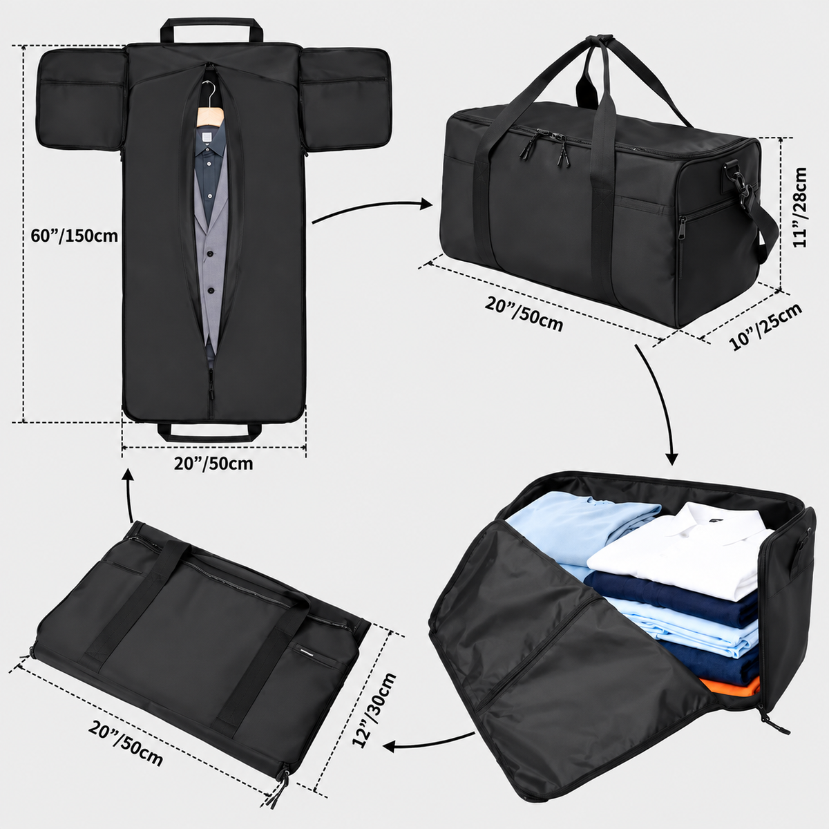 Dimensions - 36L Convertible Travel Garment Bag with Shoulder Strap