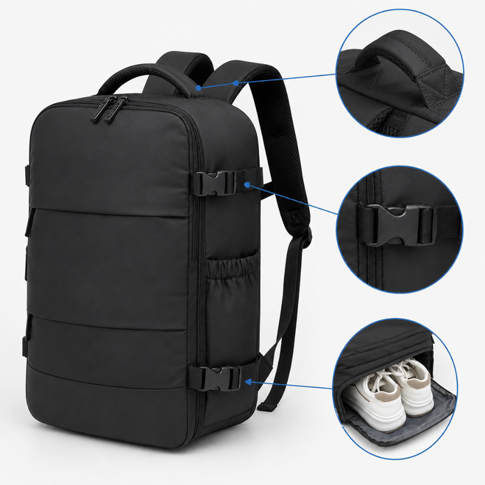Practical Travel Backpack with Independent Shoe Compartment