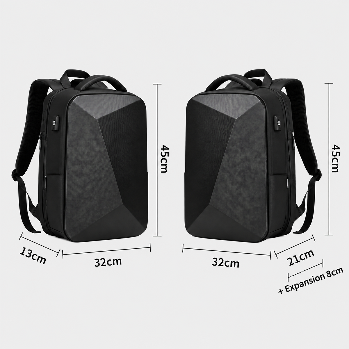 Dimensiuni - Rucsac de voiaj cu compresie prin vacuum, extensibil, de 40L, cu compartiment pentru laptop