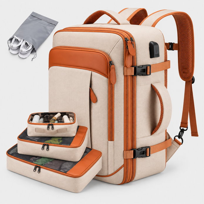 Rucsac de voiaj cu compresie prin vacuum, extensibil, de 40L, cu compartiment pentru laptop