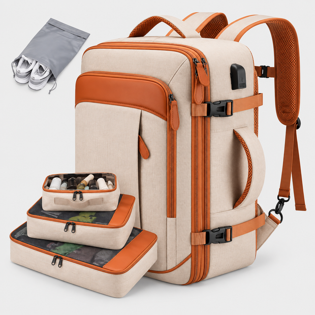 Rucsac de voiaj cu compresie prin vacuum, extensibil, de 40L, cu compartiment pentru laptop