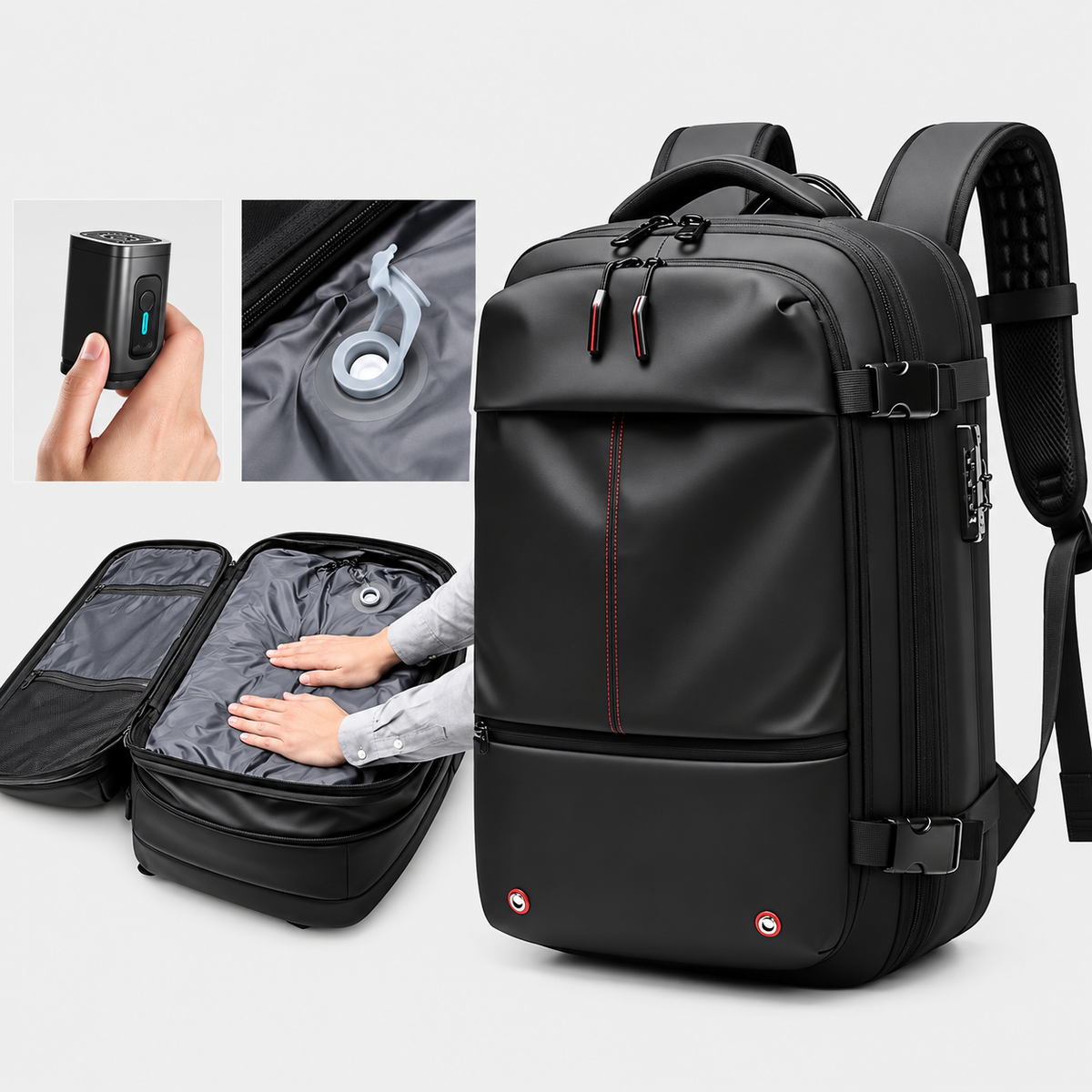 Rucsac de călătorie compresibil, cu pompă electrică, 60L, extensibil
