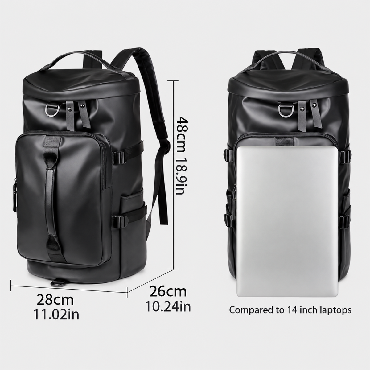 Dimensiuni - Rucsac de voiaj tip geantă sport, omologat pentru bagajul de mână, cu compartiment pentru pantofi