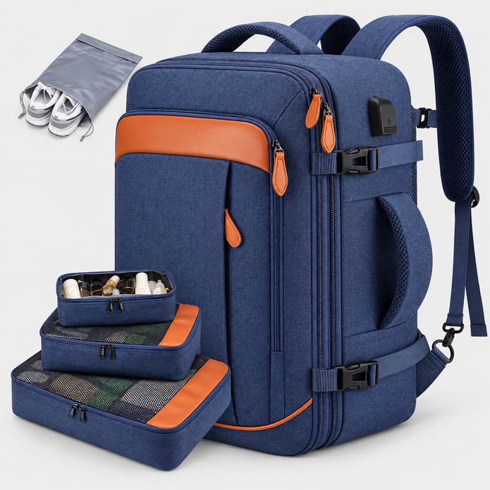 Rucsac de voiaj cu compresie prin vacuum, extensibil, de 40L, cu compartiment pentru laptop