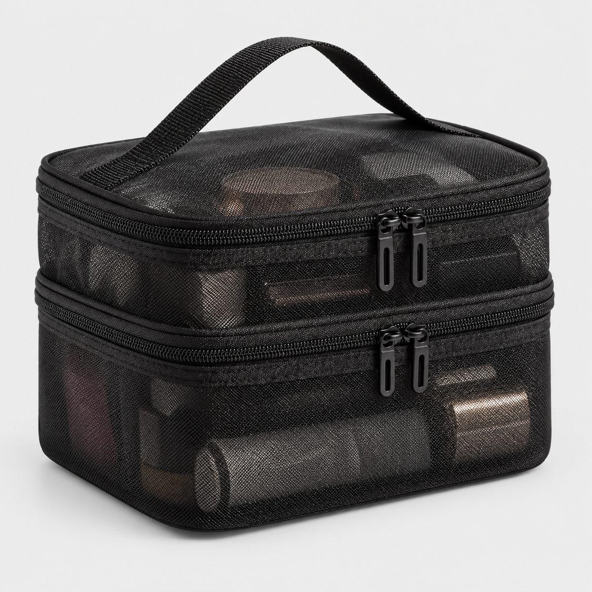 Geantă de călătorie pentru articole de toaletă, cu plasă transparentă și două straturi