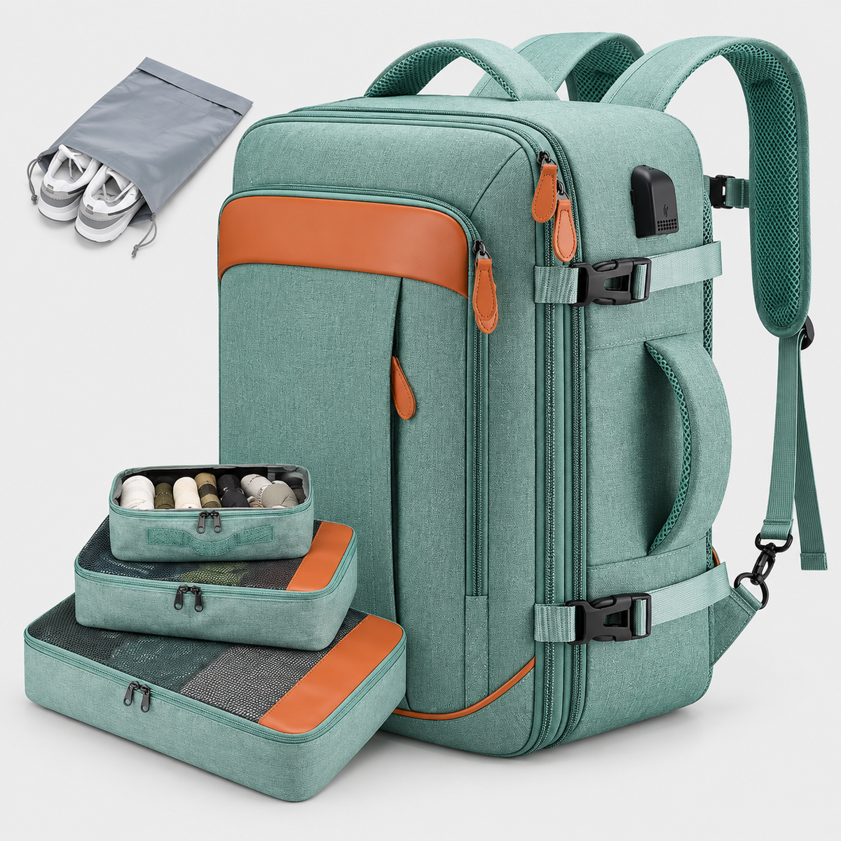 Rucsac de voiaj cu compresie prin vacuum, extensibil, de 40L, cu compartiment pentru laptop