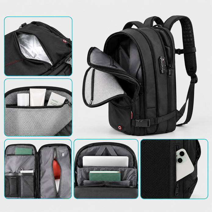 Rucsac de călătorie compresibil, cu pompă electrică, 60L, extensibil
