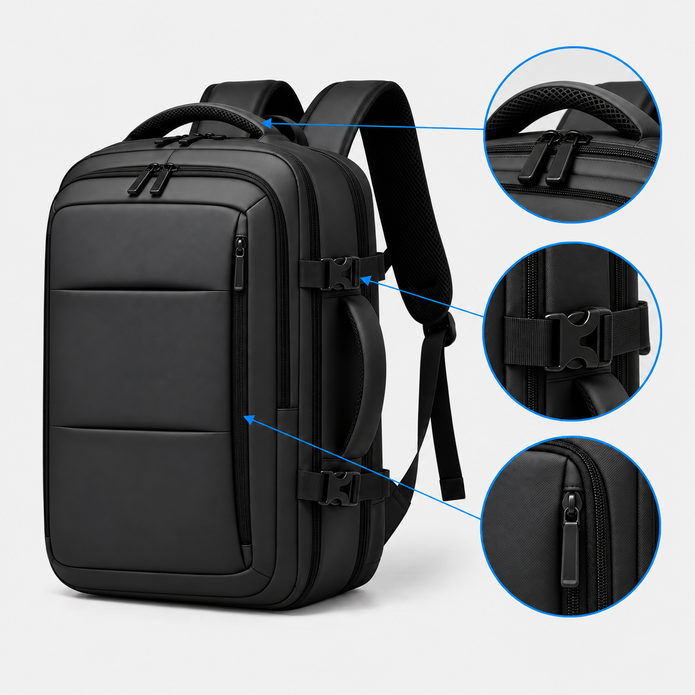 Rucsac de voiaj cu compresie prin vacuum, extensibil, de 40L, cu compartiment pentru laptop