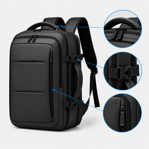 Rucsac de voiaj cu compresie prin vacuum, extensibil, de 40L, cu compartiment pentru laptop