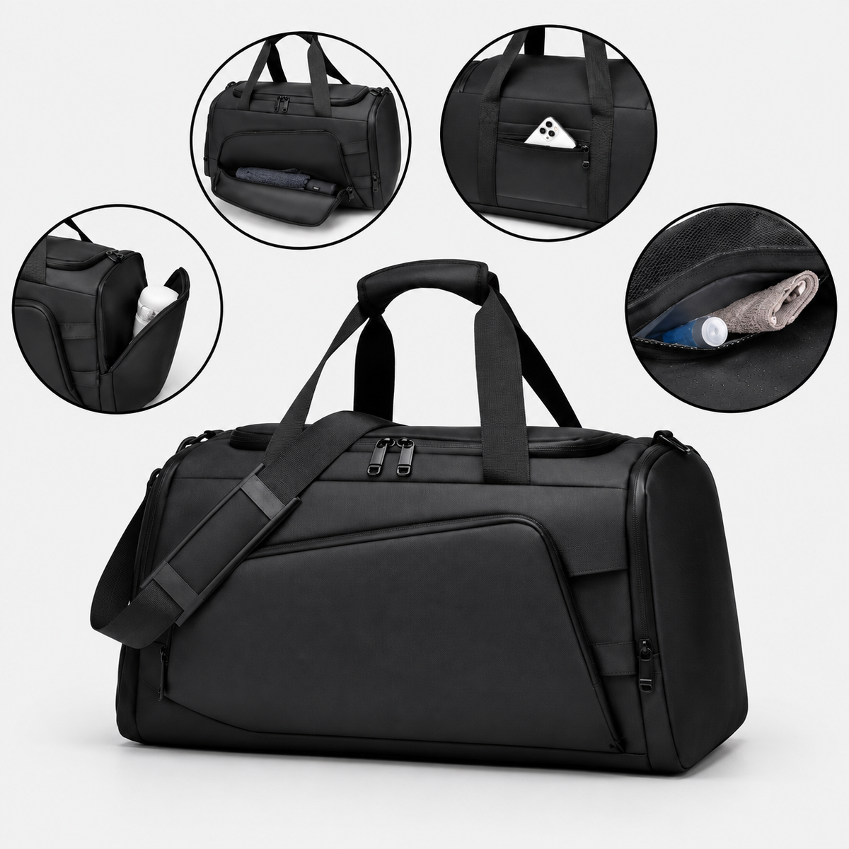Large Capacity Waterproof Travel Duffle Bag with Shoe Compartment & Dry-Wet Pocket