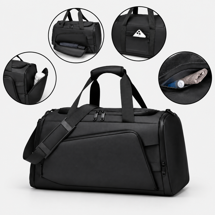Large Capacity Waterproof Travel Duffle Bag with Shoe Compartment & Dry-Wet Pocket