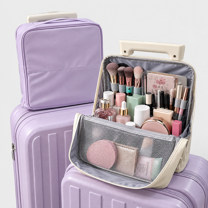 Borsa da viaggio portatile per articoli da toilette con fascia per il manico del bagaglio e scomparti multipli