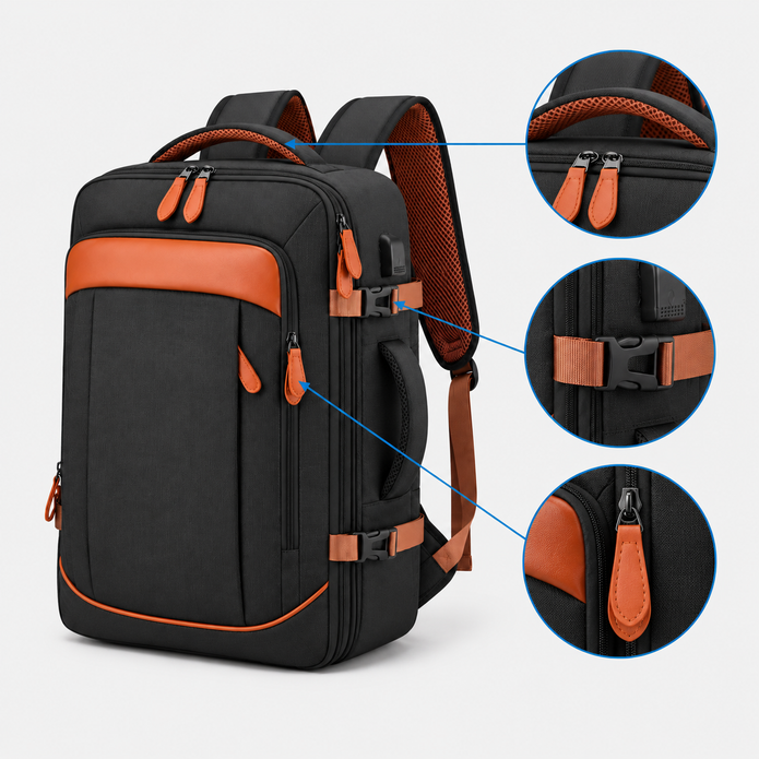 Rucsac de voiaj cu compresie prin vacuum, extensibil, de 40L, cu compartiment pentru laptop