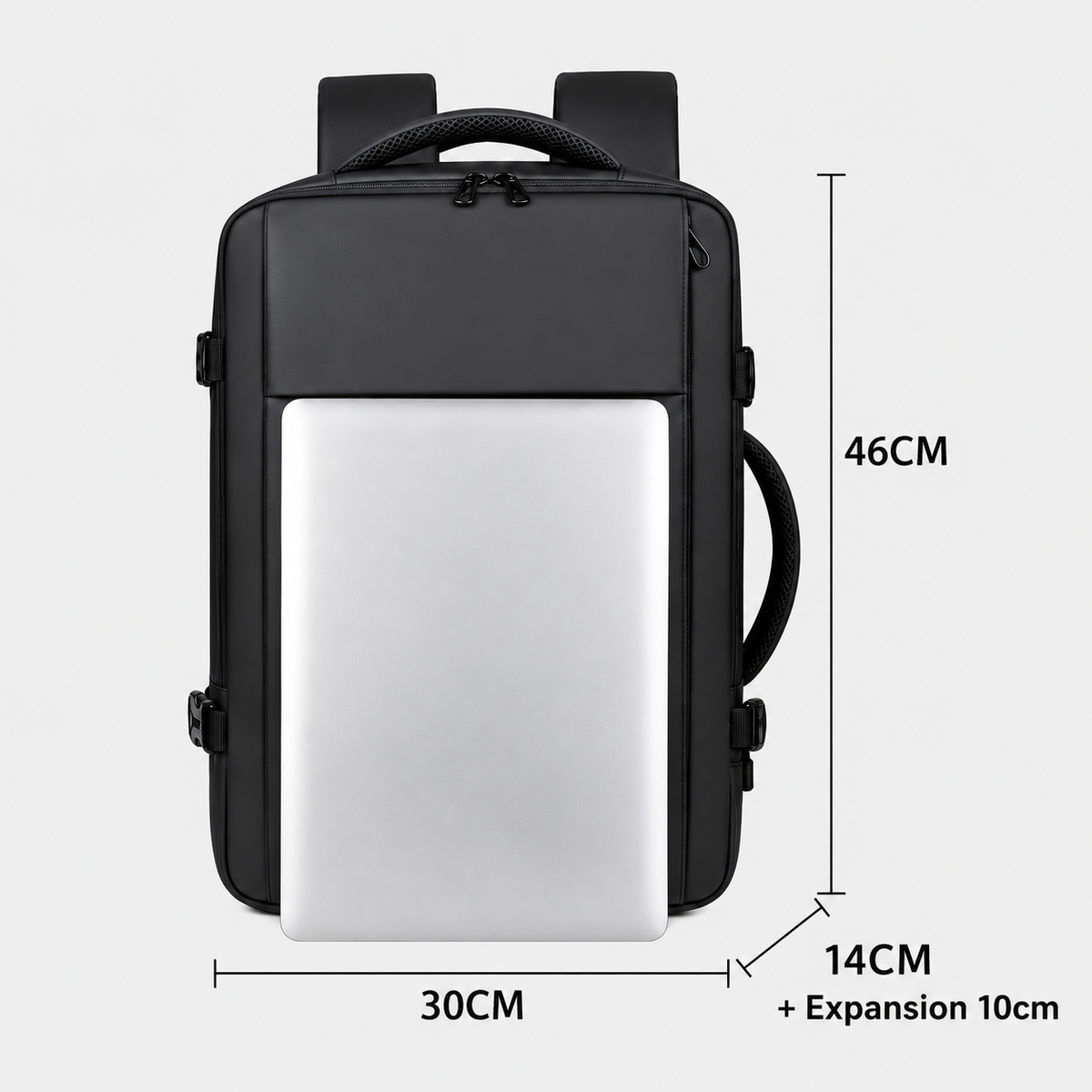 Dimensiuni - Rucsac de voiaj cu compresie prin vacuum, extensibil, de 40L, cu compartiment pentru laptop