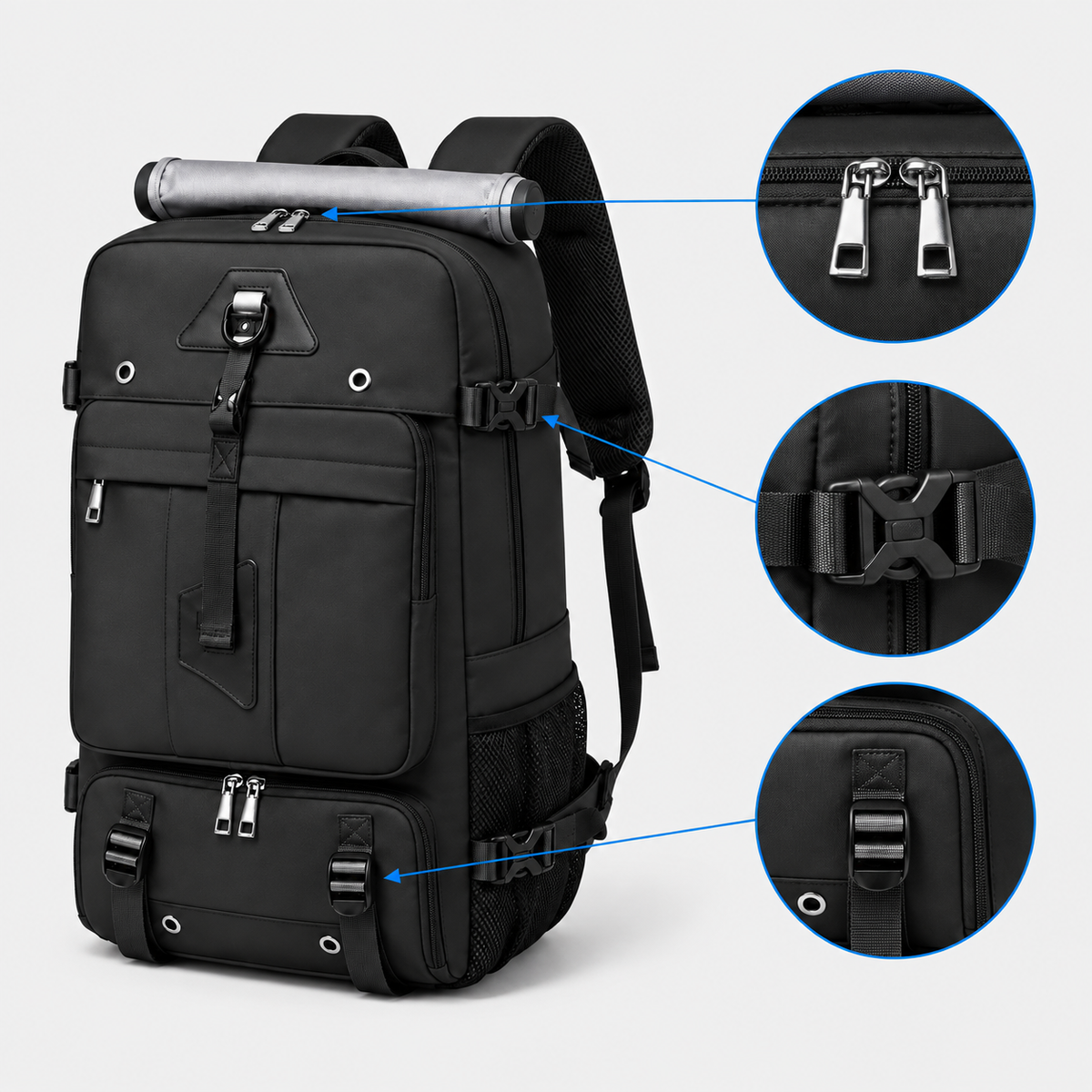 Rucsac de călătorie și geantă de voiaj multifuncțională de 55L cu compartiment pentru laptop de 17,3 inch