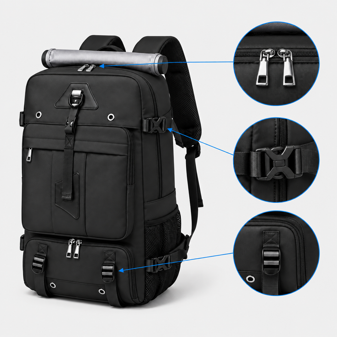 Rucsac de călătorie și geantă de voiaj multifuncțională de 55L cu compartiment pentru laptop de 17,3 inch