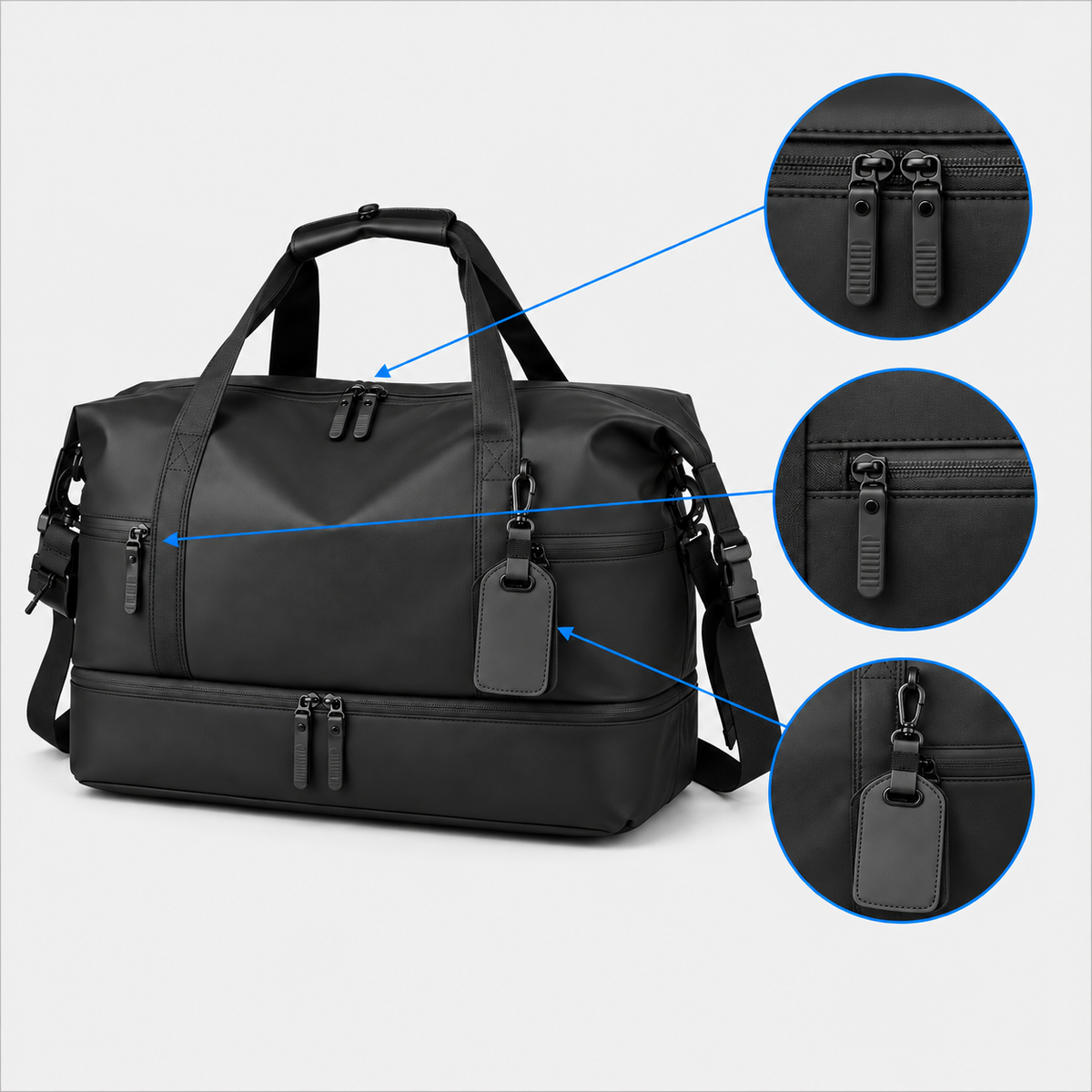 Large Capacity Travel Duffle Bag with Shoe Compartment & Luggage Strap
