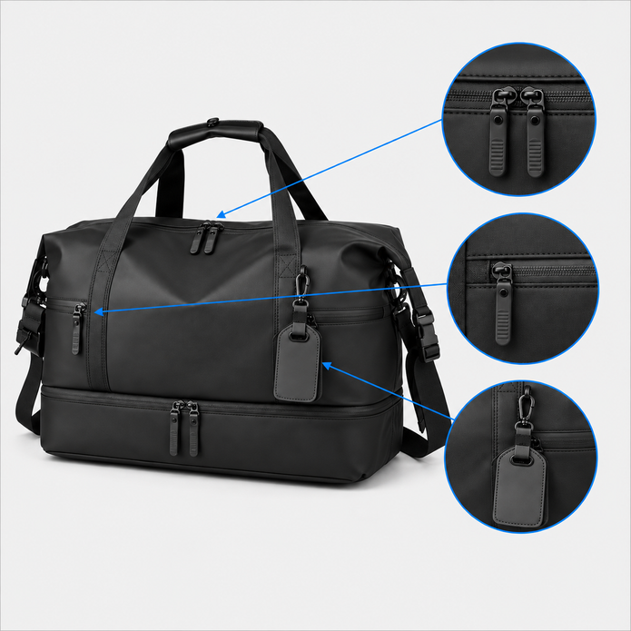 Large Capacity Travel Duffle Bag with Shoe Compartment & Luggage Strap
