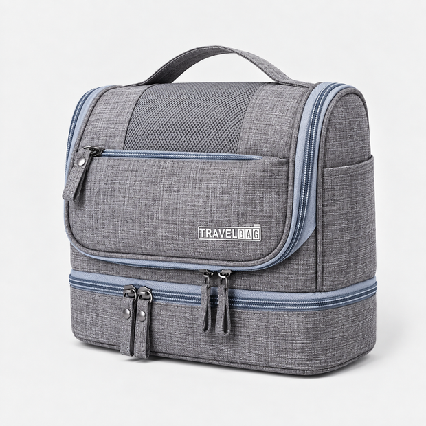 Portable Double-Layer Travel Toiletry Organizer Bag with Hanging Hook