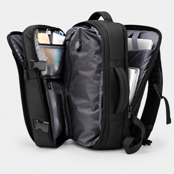 Rucsac de voiaj cu compresie prin vacuum, extensibil, de 40L, cu compartiment pentru laptop