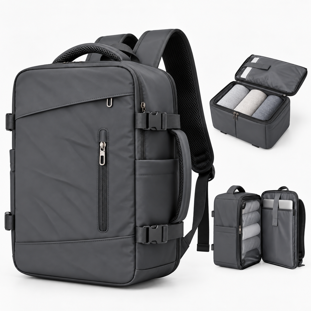 Rucsac de voiaj cu compresie prin vacuum, extensibil, de 40L, cu compartiment pentru laptop