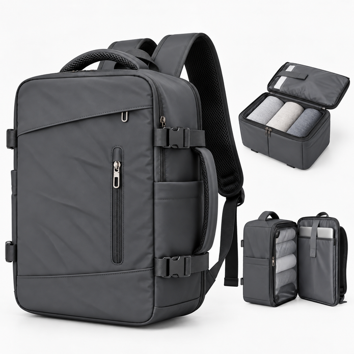Rucsac de voiaj cu compresie prin vacuum, extensibil, de 40L, cu compartiment pentru laptop