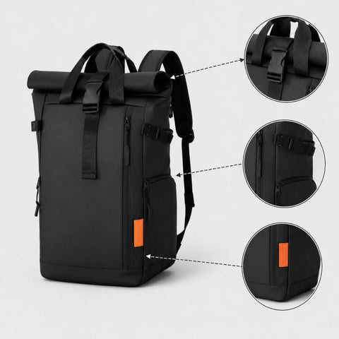 Expandable Roll-Top Travel Backpack with 15.6 Inch Laptop Compartment