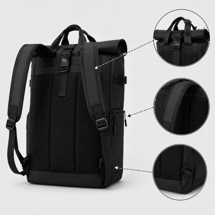 Expandable Roll-Top Travel Backpack with 15.6 Inch Laptop Compartment