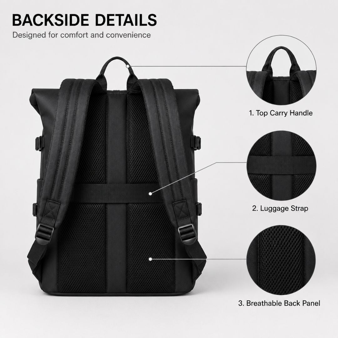 Roll-Top Laptop Backpack 15.6 Inch - Water-Repellent Urban Pack