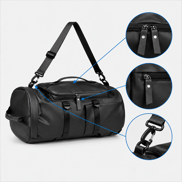 Rucsac de voiaj tip geantă sport, omologat pentru bagajul de mână, cu compartiment pentru pantofi