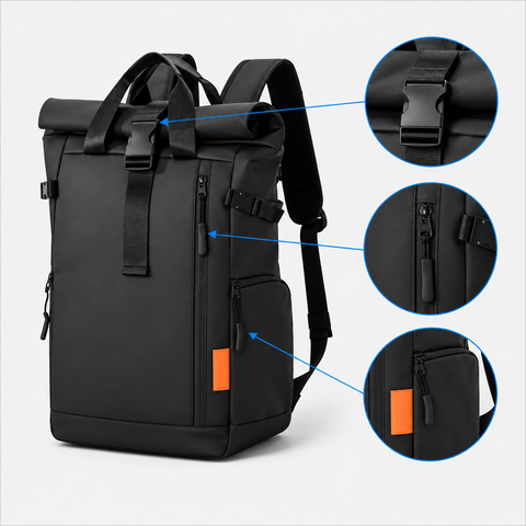 Zaino da viaggio roll-top da esterno - Zaino da pendolare espandibile resistente all'acqua