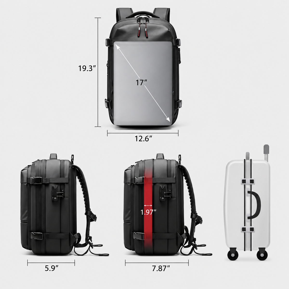 Dimensiuni - Rucsac de călătorie compresibil, cu pompă electrică, 60L, extensibil
