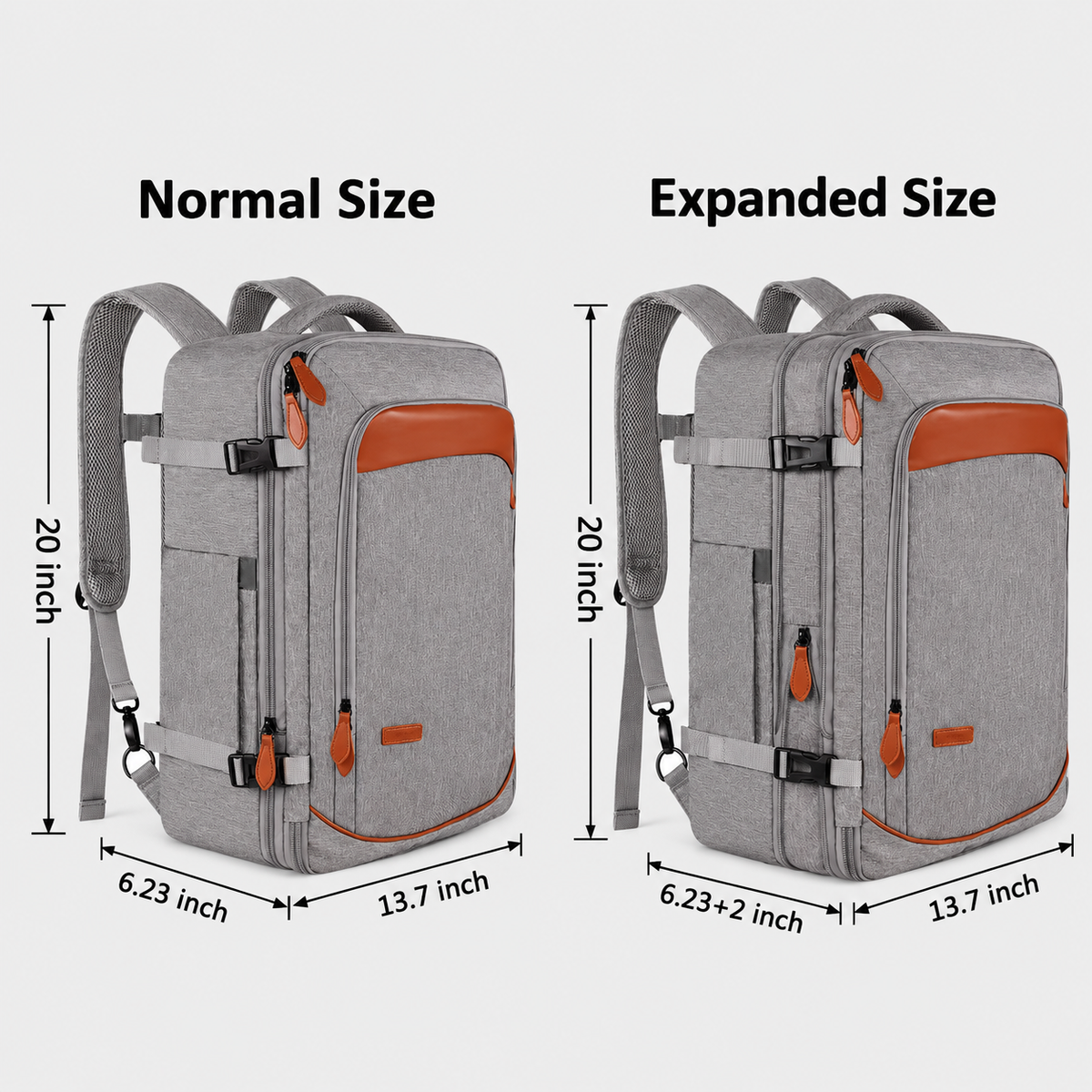 Dimensiuni - Rucsac de voiaj cu compresie prin vacuum, extensibil, de 40L, cu compartiment pentru laptop