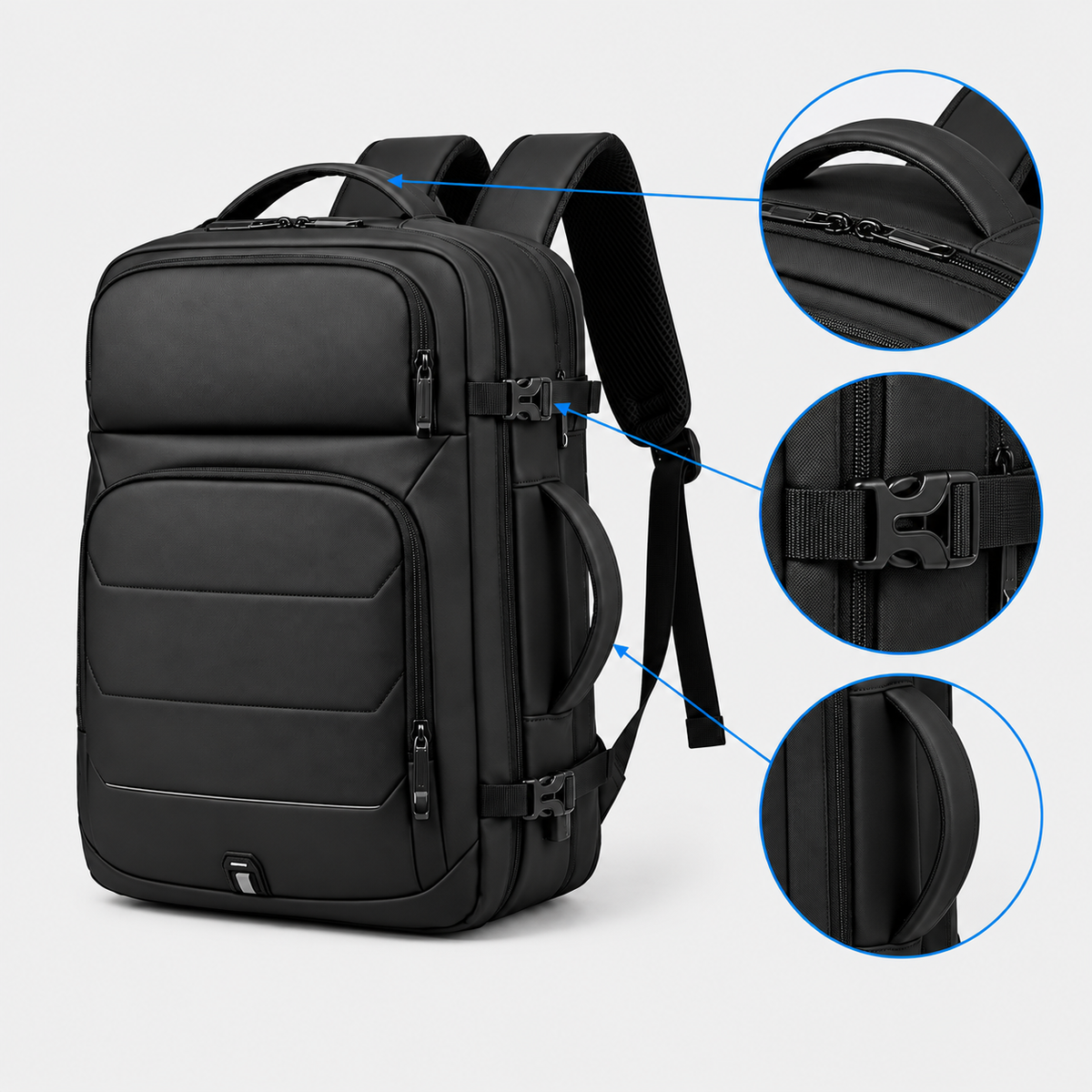 Rucsac de voiaj cu compresie prin vacuum, extensibil, de 40L, cu compartiment pentru laptop