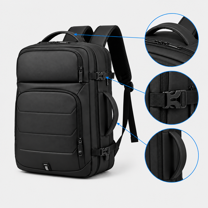 Rucsac de voiaj cu compresie prin vacuum, extensibil, de 40L, cu compartiment pentru laptop