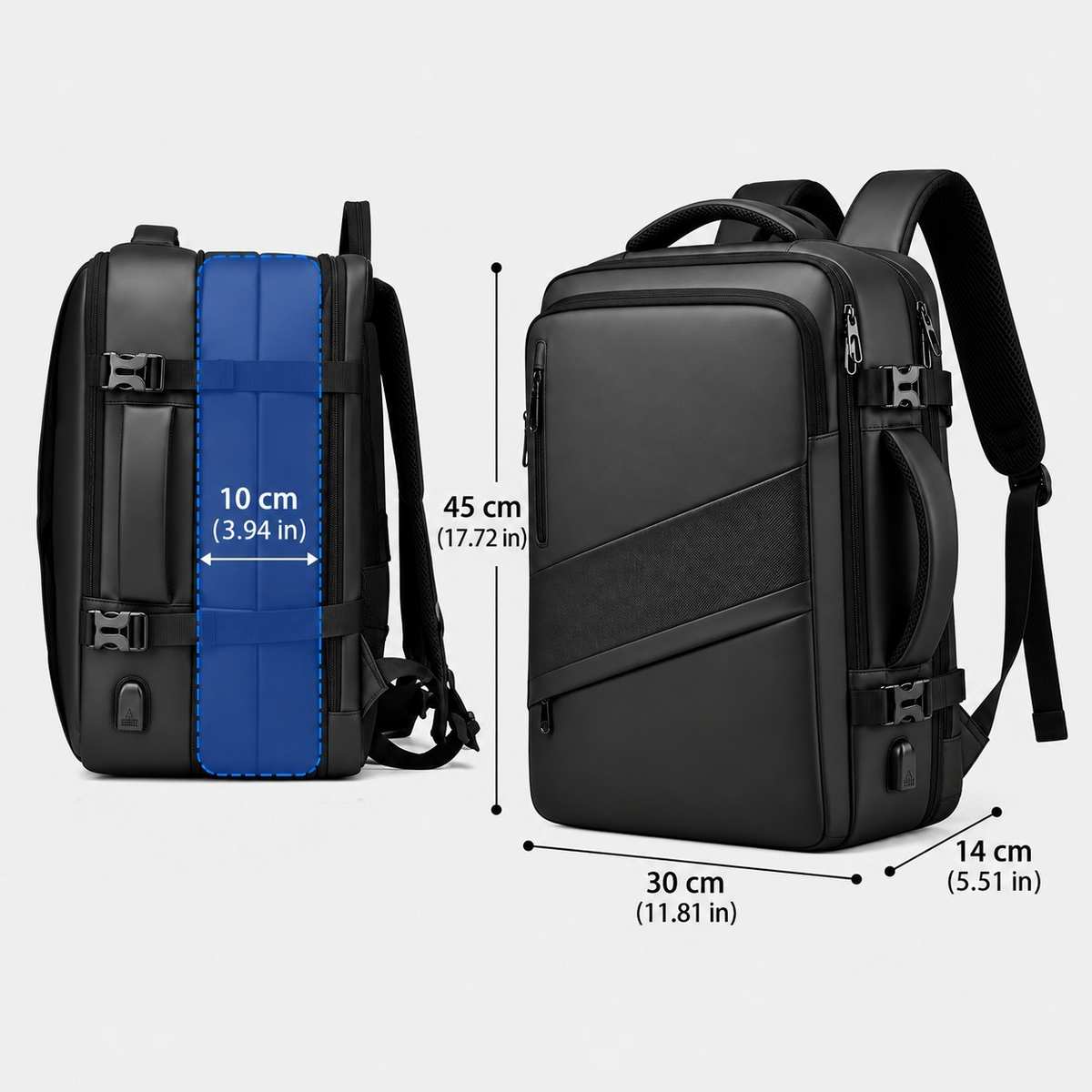 Dimensions - 17 Inch Expandable Large Capacity Waterproof Travel Laptop Backpack