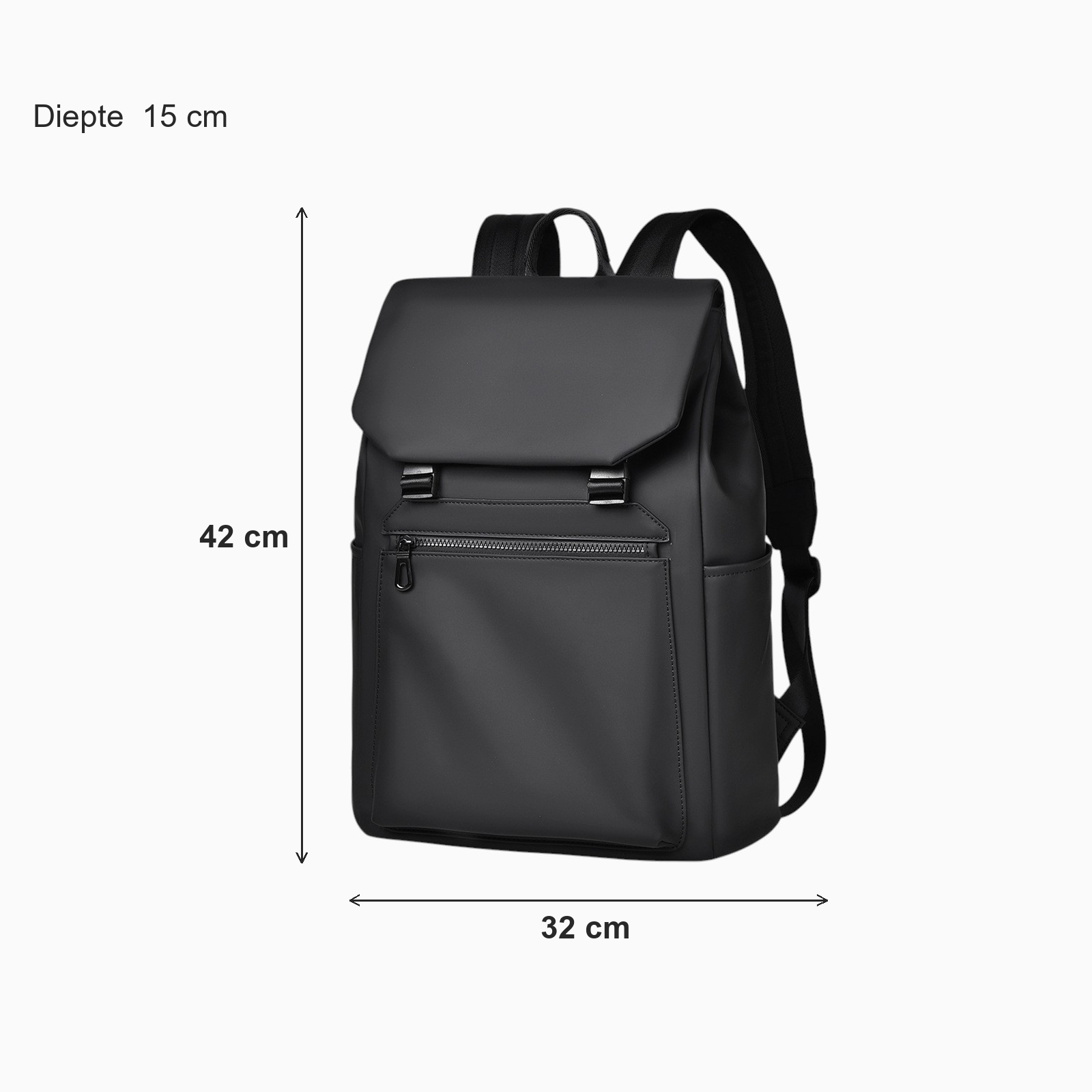 Afmetingen rugzak: 42 cm hoog, 32 cm breed, 15 cm diep